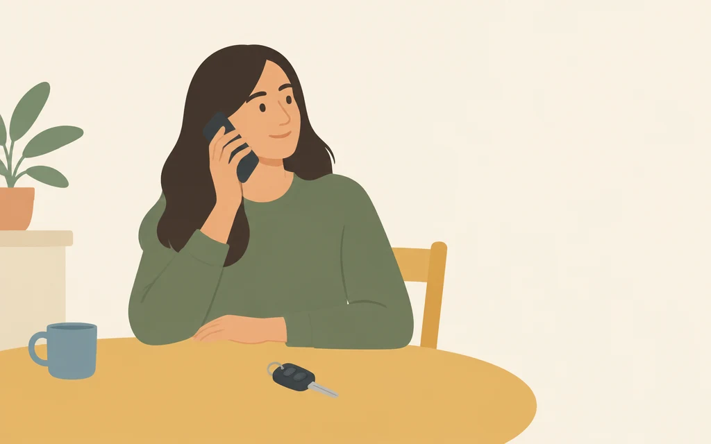 Sabrina zit aan de keukentafel en belt met haar telefoon.